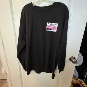 Key Street Mens Long Sleeve T-Shirt Black Pink Car Graphic Japanese Text XL